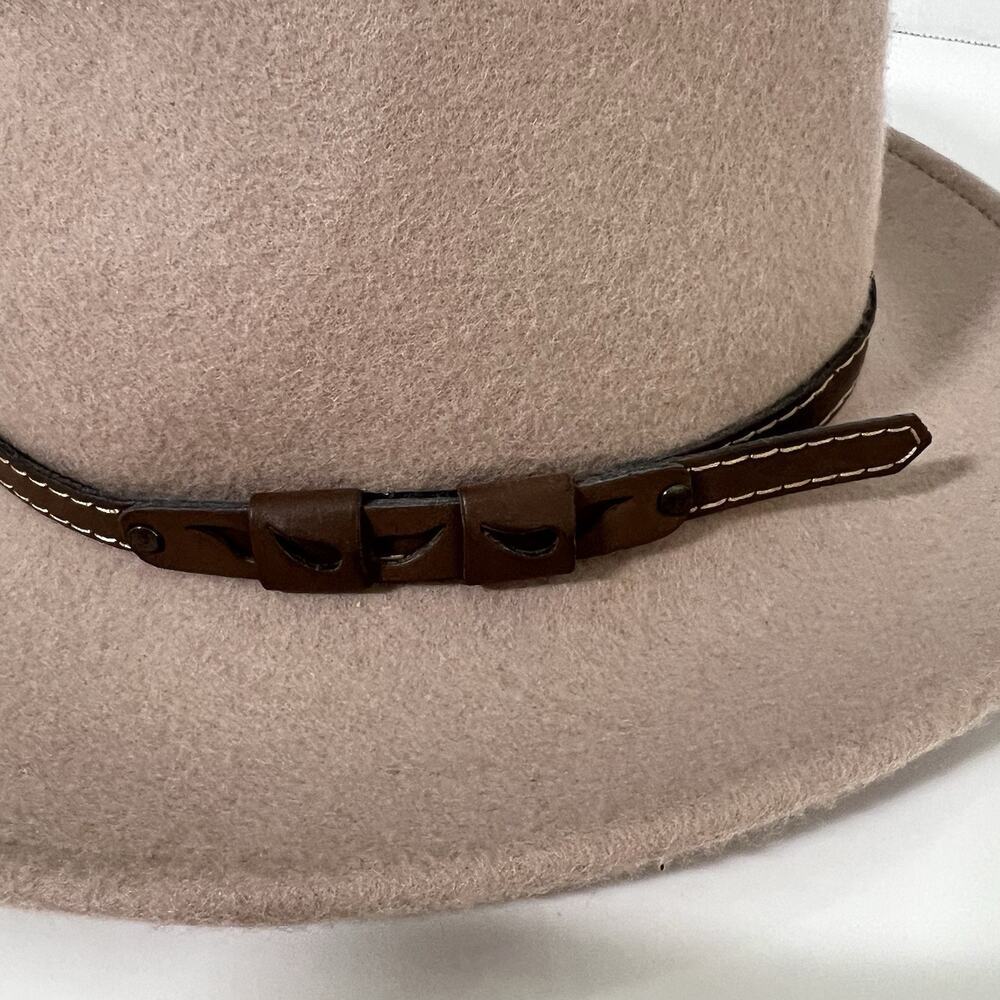 Women Galliano Sorbatti Wool Hat Medium Leather Band Fedora Taupe Made In Italy - Picture 5 of 9